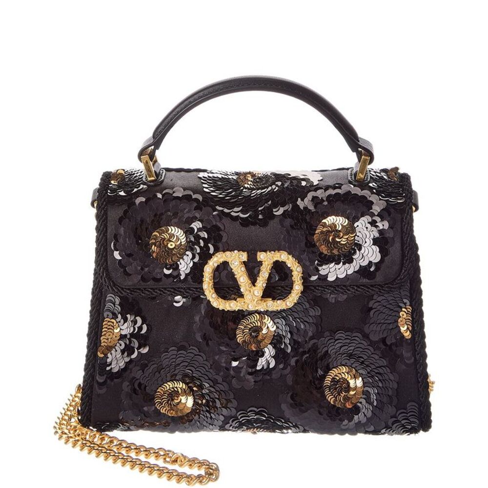 Valentino Vsling Mini Satin & Leather Shoulder Bag, Black